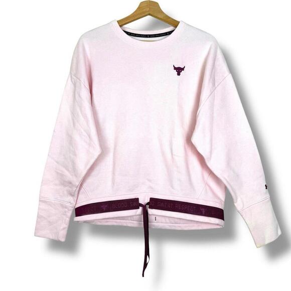 Under Armour Project Rock Sweatshirt Womens Medium Pink Crewneck Pullover Bull - Picture 1 of 11